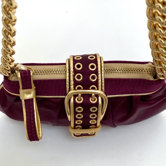 Bordeaux Satin Gold Chain Strap Evening Bag - Picture 4 of 9